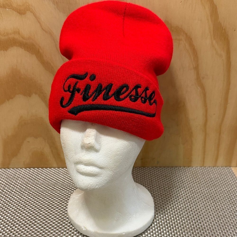 FINESSE* WAFFLE BLACK BEANIE Red, Brand New